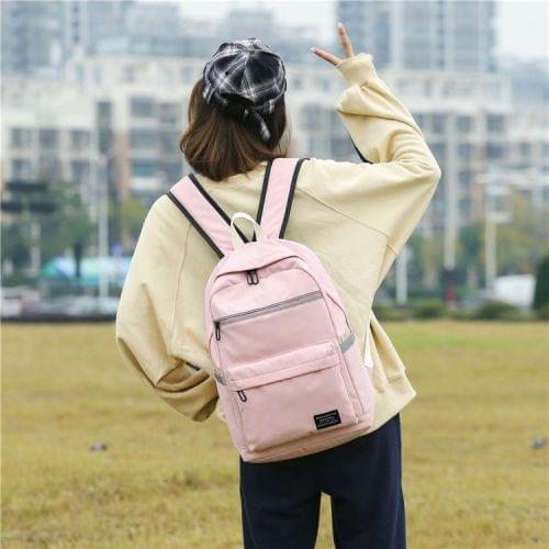 Reflective Strip Zipper Nylon Double Shoulders School Bag Travel Backpack Bag (Pink)