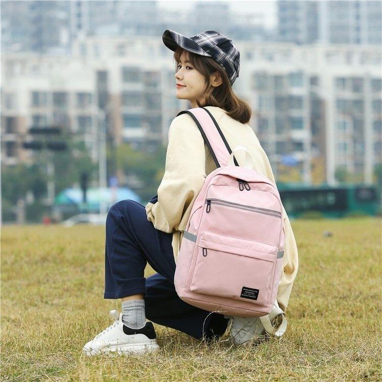 Reflective Strip Zipper Nylon Double Shoulders School Bag Travel Backpack Bag (Pink)
