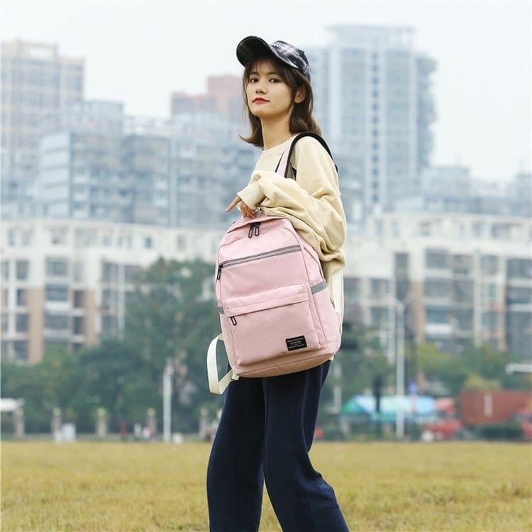 Reflective Strip Zipper Nylon Double Shoulders School Bag Travel Backpack Bag (Pink)