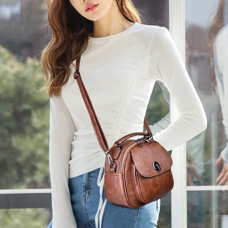 Fashion PU Double Shoulders Bag Messenger Bag Ladies Backpack Handbag (Brown)