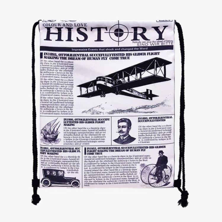 News Newspaper Pattern Printing Double Shoulders Drawstring Sports Backpack Bag (Beige)