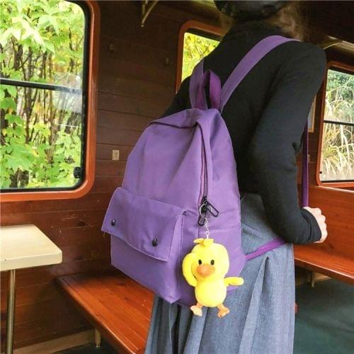 Double Shoulders School Bag Travel Backpack Bag with Duck Doll Pendant (Purple)