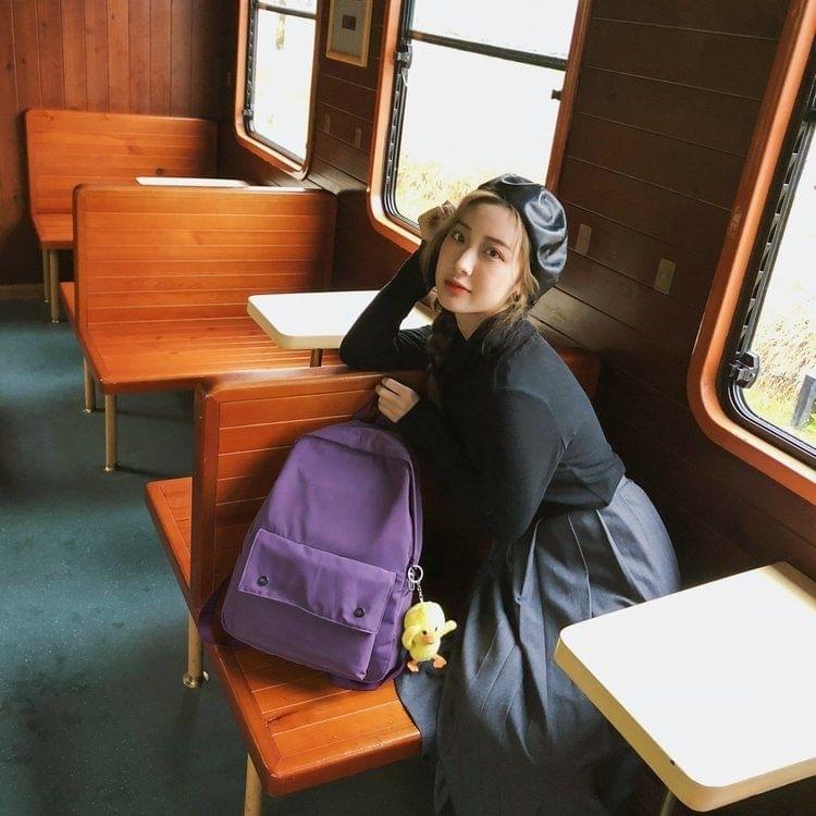 Double Shoulders School Bag Travel Backpack Bag with Duck Doll Pendant (Purple)