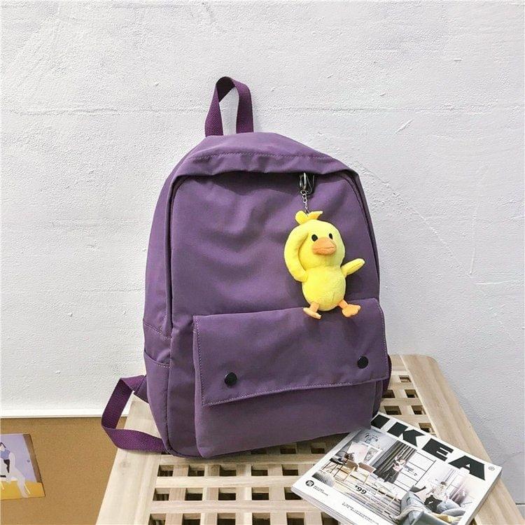 Double Shoulders School Bag Travel Backpack Bag with Duck Doll Pendant (Purple)