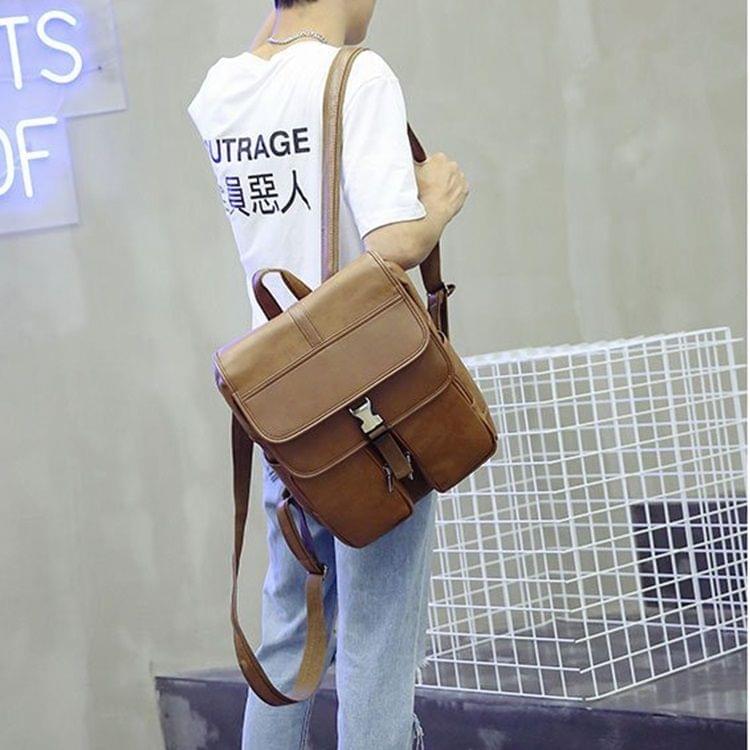 British Style Casual PU Double-shoulder Bag Messenger Bag for Men (Dark Brown)