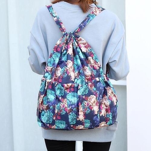 Printing Double Shoulders Drawstring Sports Backpack Bag (Dream Blue Flower)