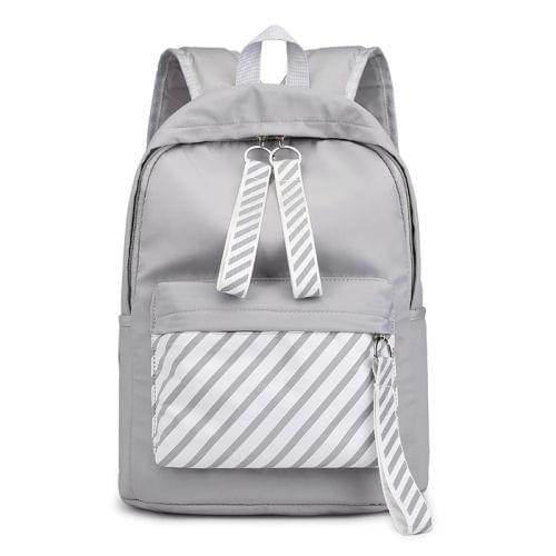 Casual Striped Waterproof Nylon Backpack Handbag (Grey)