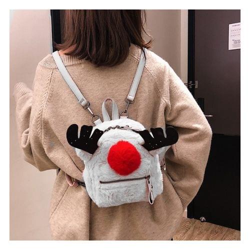 Cute Elk Plush Shoulder Bag Messenger Bag Ladies Handbag Chain Bag (White)