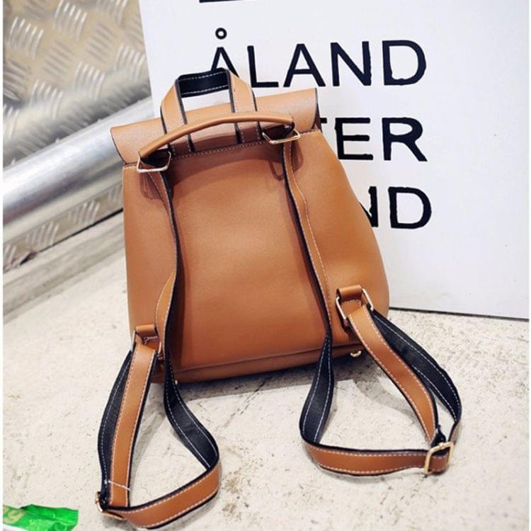 Drawstring PU Leather Double Side Zippers Double Shoulders School Bag Travel Backpack Bag (Brown)