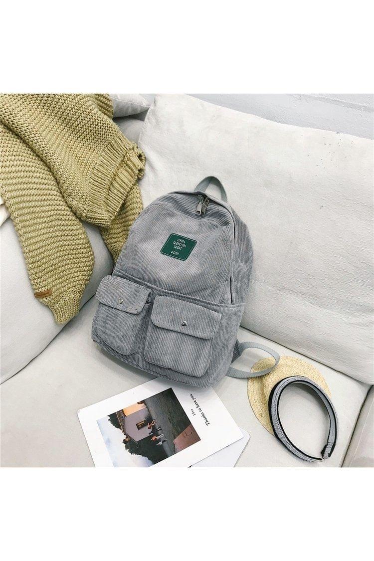 Cotton Velvet Double Shoulders School Bag Travel Backpack Bag (Grey)
