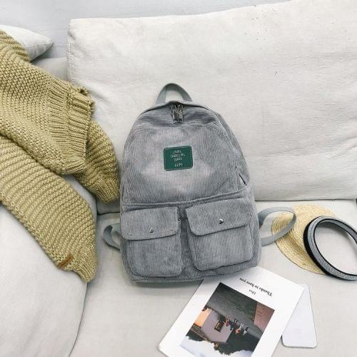 Cotton Velvet Double Shoulders School Bag Travel Backpack Bag (Grey)