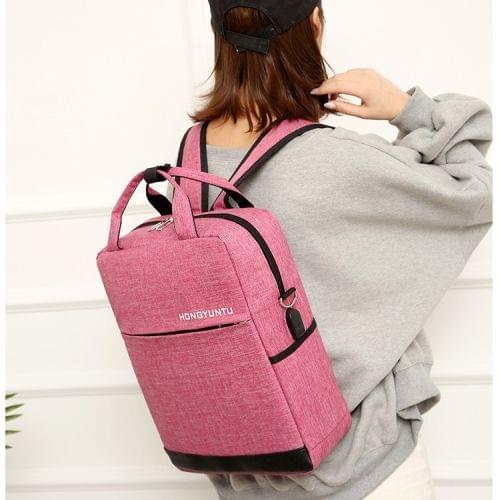 Multi-Function Terylene Portable Casual Double Shoulders Bag with USB Charging Hole (Rose Red)