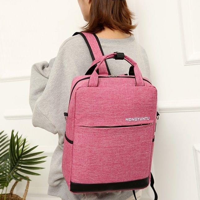 Multi-Function Terylene Portable Casual Double Shoulders Bag with USB Charging Hole (Rose Red)