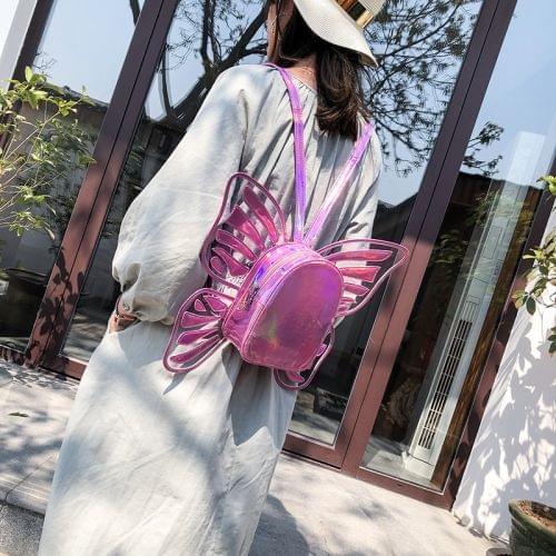Butterfly Shape Laser Color PU Leather Double Shoulders Bag Ladies Handbag (Pink)