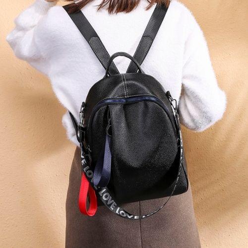 Litchi Texture PU Leather Casual Fashion Ladies Backpack Handbag Crossbody Bag (Black)