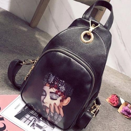Beauty Pattern Multi-function Leisure Fashion PU Leather Double Shoulders Bag Backpack (Black)