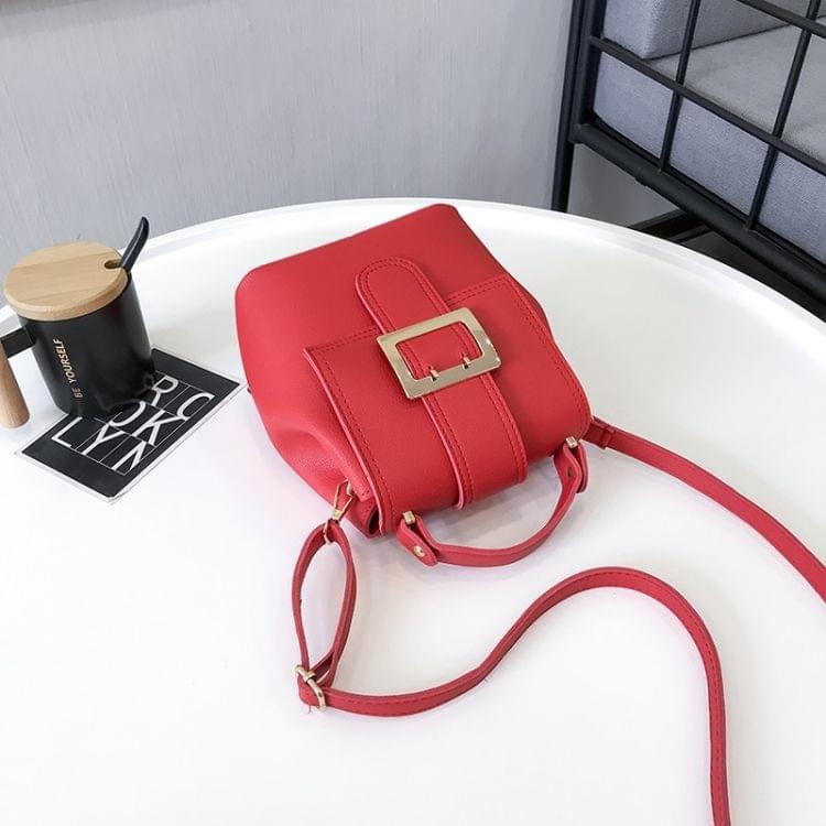 Solid Color Casual PU Double-shoulder Bag Messenger Bag (Red)