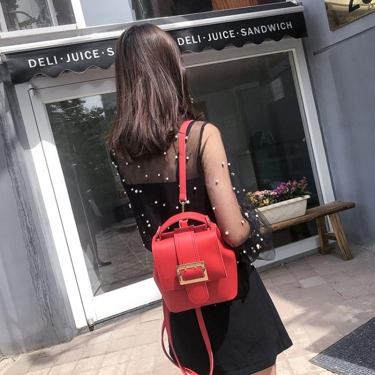 Solid Color Casual PU Double-shoulder Bag Messenger Bag (Red)