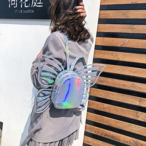Butterfly Shape Laser Color PU Leather Double Shoulders Bag Ladies Handbag (Silver)