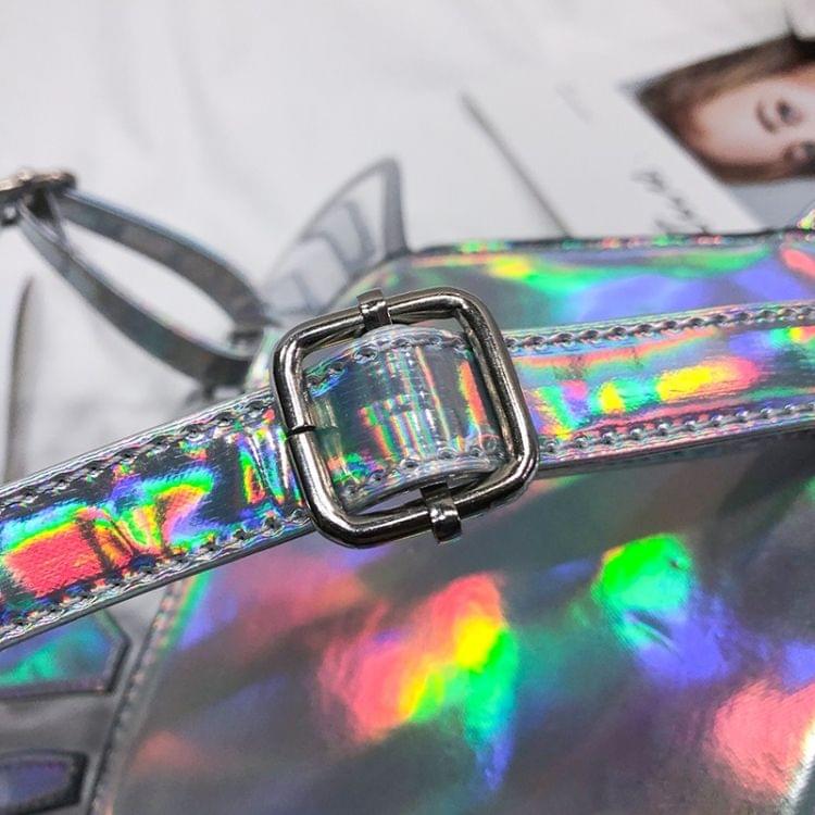 Butterfly Shape Laser Color PU Leather Double Shoulders Bag Ladies Handbag (Silver)