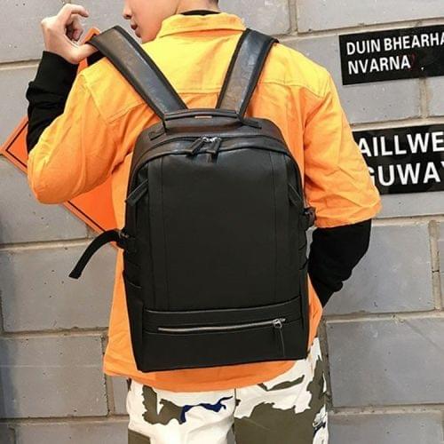 PU Leather Zipper Soft Surface Casual Double-shoulder Bag Messenger Bag (Black)