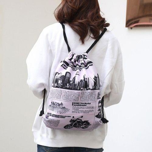 News Newspaper Pattern Printing Double Shoulders Drawstring Sports Backpack Bag (Cyan)