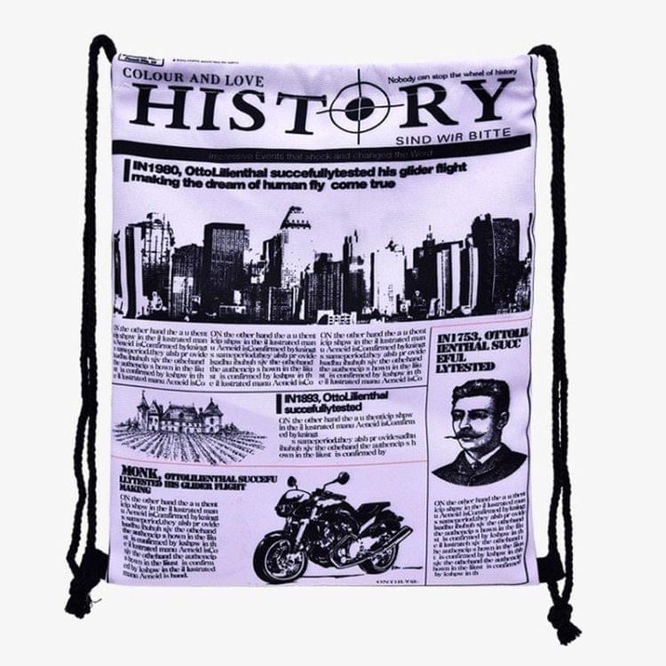 News Newspaper Pattern Printing Double Shoulders Drawstring Sports Backpack Bag (Cyan)