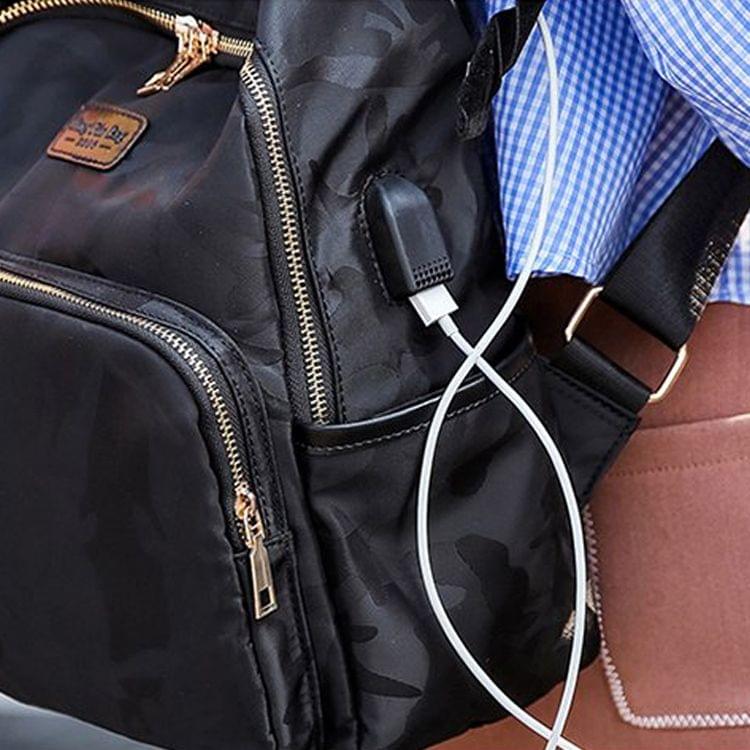 Leisure Fashion Waterproof Oxford Cloth Double Shoulders Bag, with USB charging interface (Black)