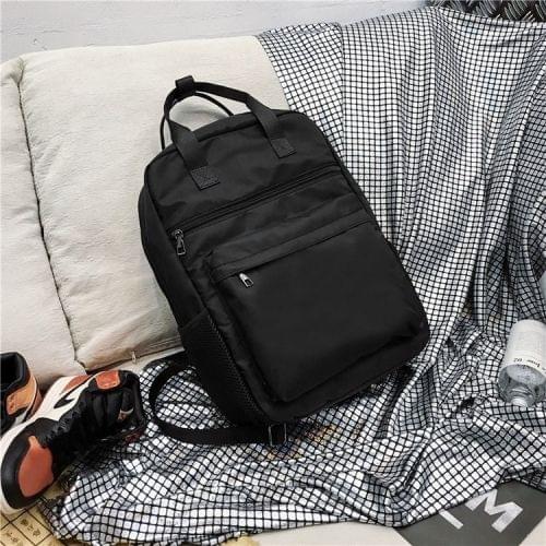 Double Shoulders School Bag Travel Backpack Handbag (Black)