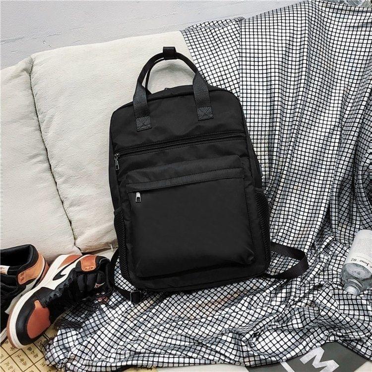 Double Shoulders School Bag Travel Backpack Handbag (Black)