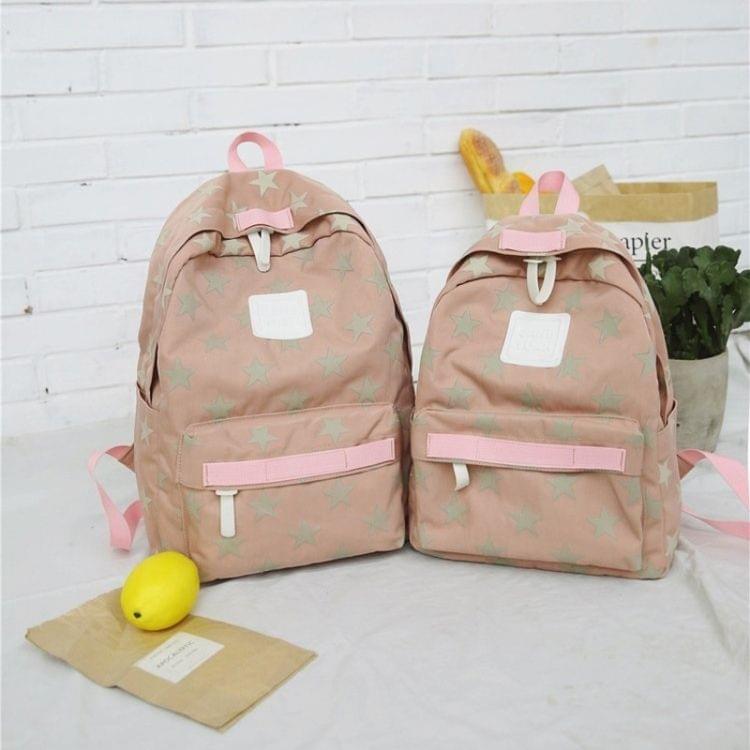 Star Pattern Double Shoulders School Bag Travel Backpack Bag (Color:Pink Size: + L)