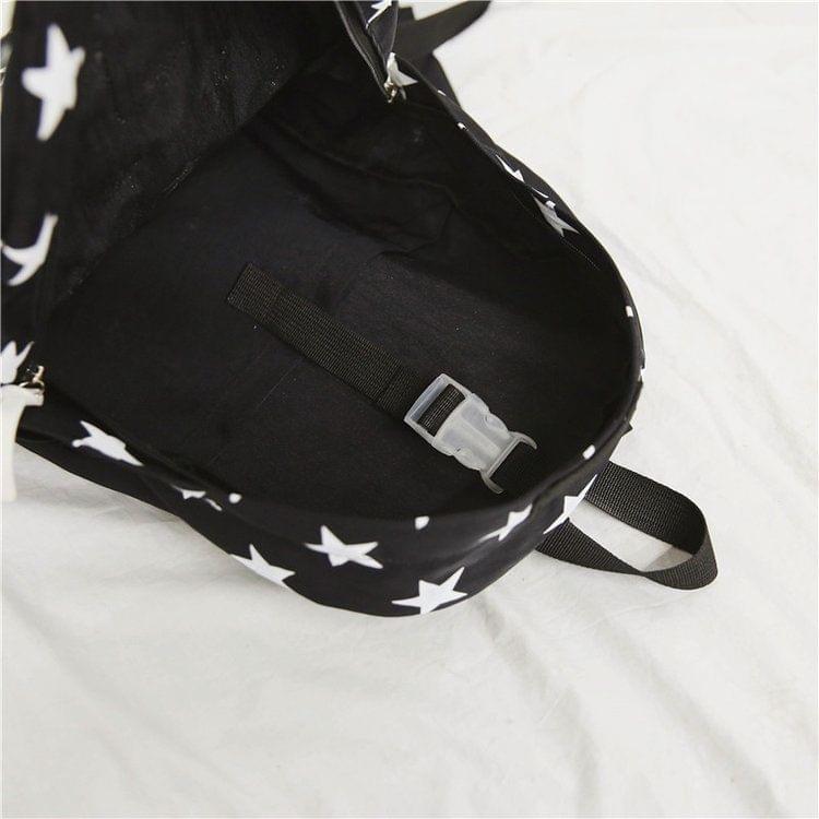 Star Pattern Double Shoulders School Bag Travel Backpack Bag (Color:Pink Size: + L)