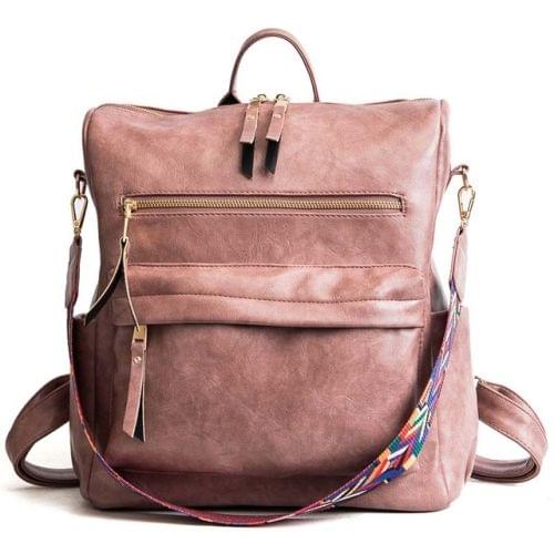 Multifunction Travel Bags Students Leather Bag Large Backpack(Pink)