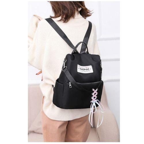 Fashion Cute Ribbon Bow Solid Color Lady Backpack Shoulder Bag Anti-theft Travel Bag (Black)