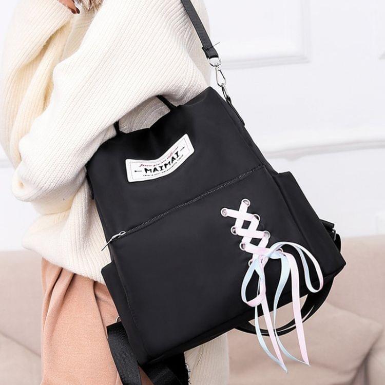 Fashion Cute Ribbon Bow Solid Color Lady Backpack Shoulder Bag Anti-theft Travel Bag (Black)