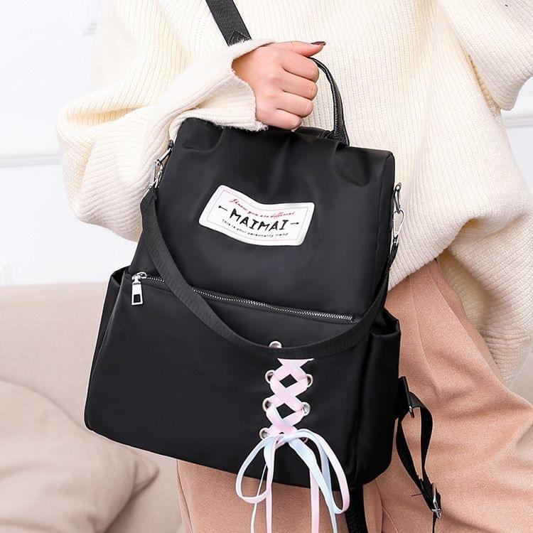 Fashion Cute Ribbon Bow Solid Color Lady Backpack Shoulder Bag Anti-theft Travel Bag (Black)