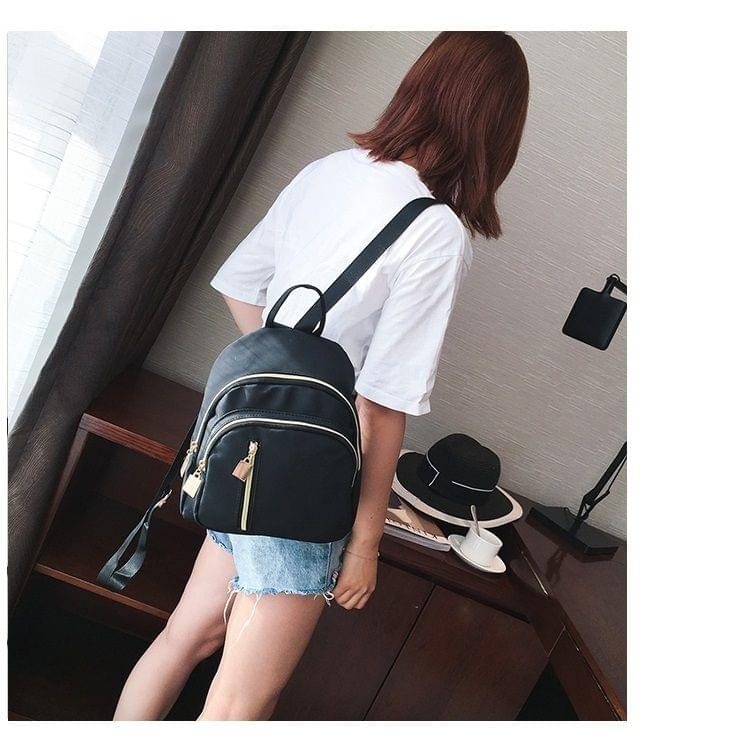Solid Color Multi-function Oxford Cloth Backpack Ladies Bag Double Shoulders Bag (Black)