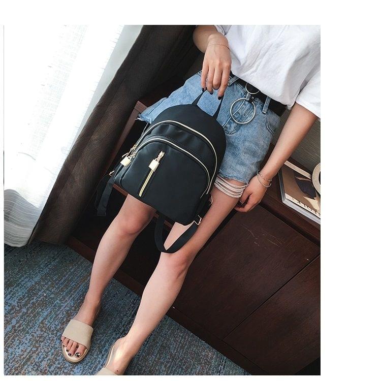 Solid Color Multi-function Oxford Cloth Backpack Ladies Bag Double Shoulders Bag (Black)
