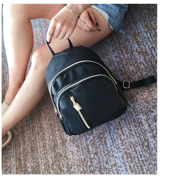 Solid Color Multi-function Oxford Cloth Backpack Ladies Bag Double Shoulders Bag (Black)