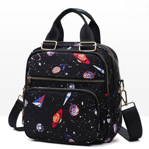 Space Pattern Multi-function Leisure Fashion Oxford Cloth Slant Shoulder Bag Double Shoulders Bag Handbag (Black)