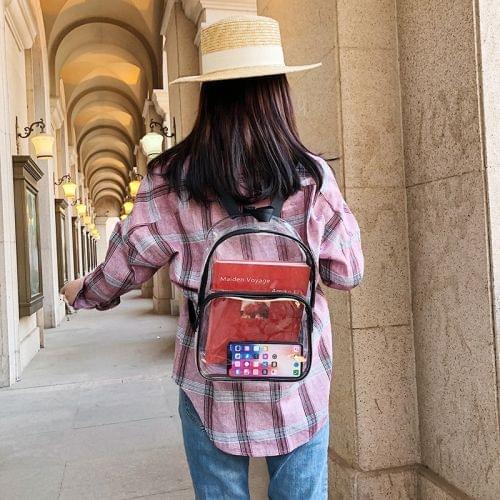 Transparent PVC Multi-function Double-shoulder Bag Casual Shool Backpack Bag (Black)