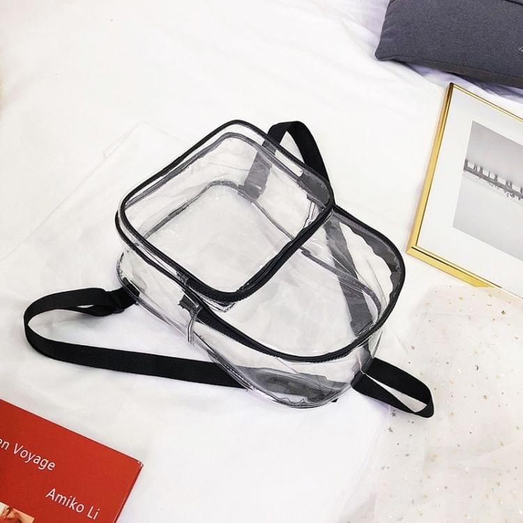 Transparent PVC Multi-function Double-shoulder Bag Casual Shool Backpack Bag (Black)