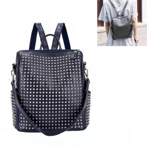 Rivet PU Leather Double-shoulder Bag Ladies Handbag Messenger Bag (Blue)