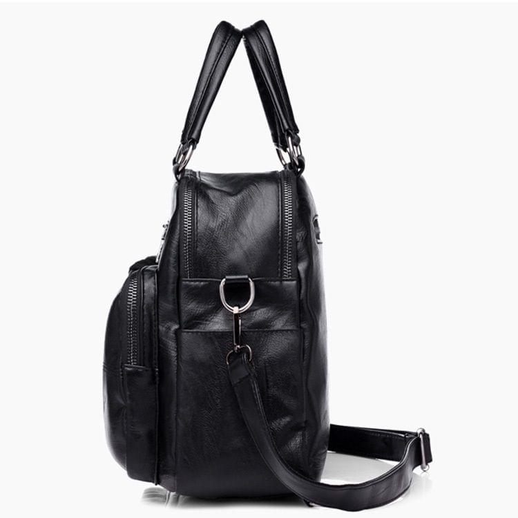 Multifunction Soft Surface PU Double Shoulders Bag Ladies Handbag Messenger Bag (Black)