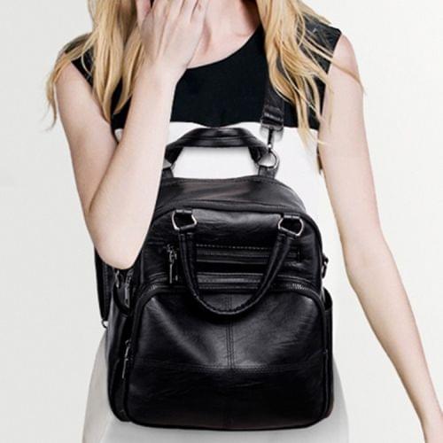 Multifunction Soft Surface PU Double Shoulders Bag Ladies Handbag Messenger Bag (Black)