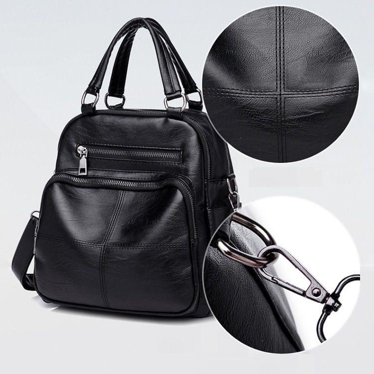 Multifunction Soft Surface PU Double Shoulders Bag Ladies Handbag Messenger Bag (Black)