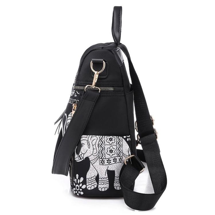 Fashion Elephant Pattern Oxford PU Backpack Ladies Handbag Multi-function Messenger Bag (Black)