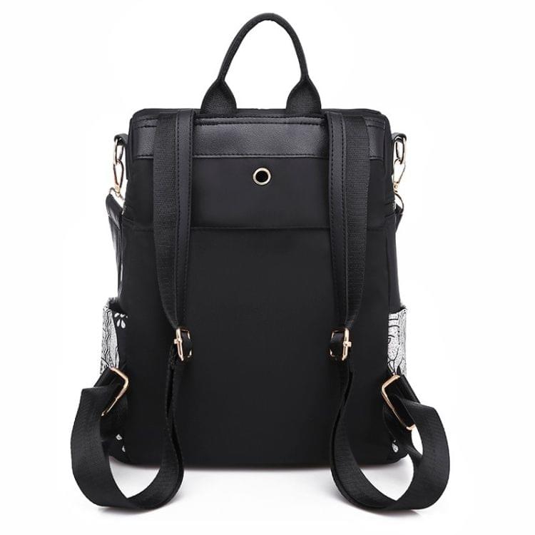Fashion Elephant Pattern Oxford PU Backpack Ladies Handbag Multi-function Messenger Bag (Black)