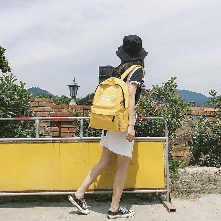 Words Pattern Double Shoulders School Bag Travel Backpack Bag (Yellow)