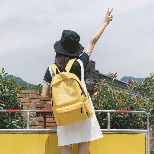 Words Pattern Double Shoulders School Bag Travel Backpack Bag (Yellow)